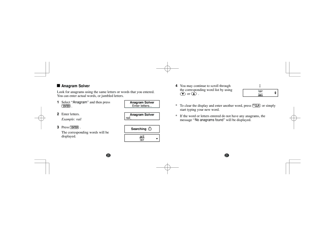 Seiko Instruments Seiko Oxford English Spellchecker, ER1100 operation manual Anagram Solver 