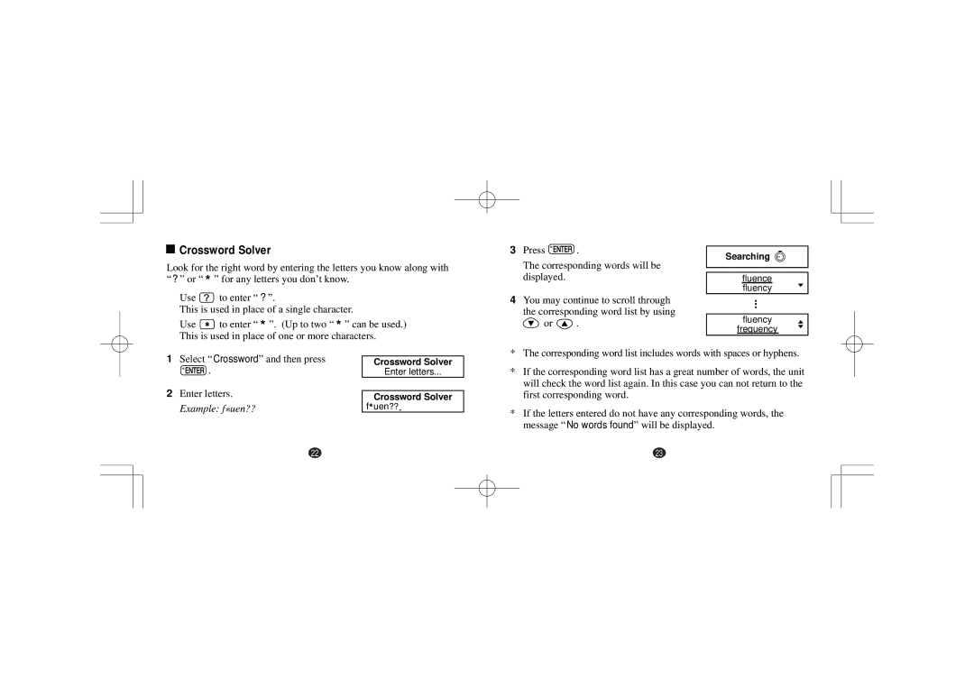 Seiko Instruments ER1100, Seiko Oxford English Spellchecker operation manual Crossword Solver 