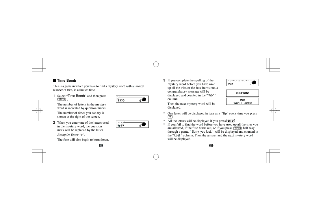 Seiko Instruments Seiko Oxford English Spellchecker, ER1100 operation manual Time Bomb, Example Enter r 