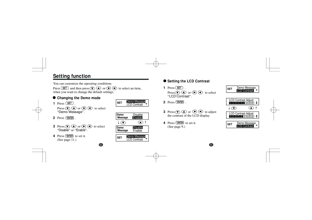 Seiko Instruments Seiko Oxford English Spellchecker Setting function, Setting the LCD Contrast, Changing the Demo mode 