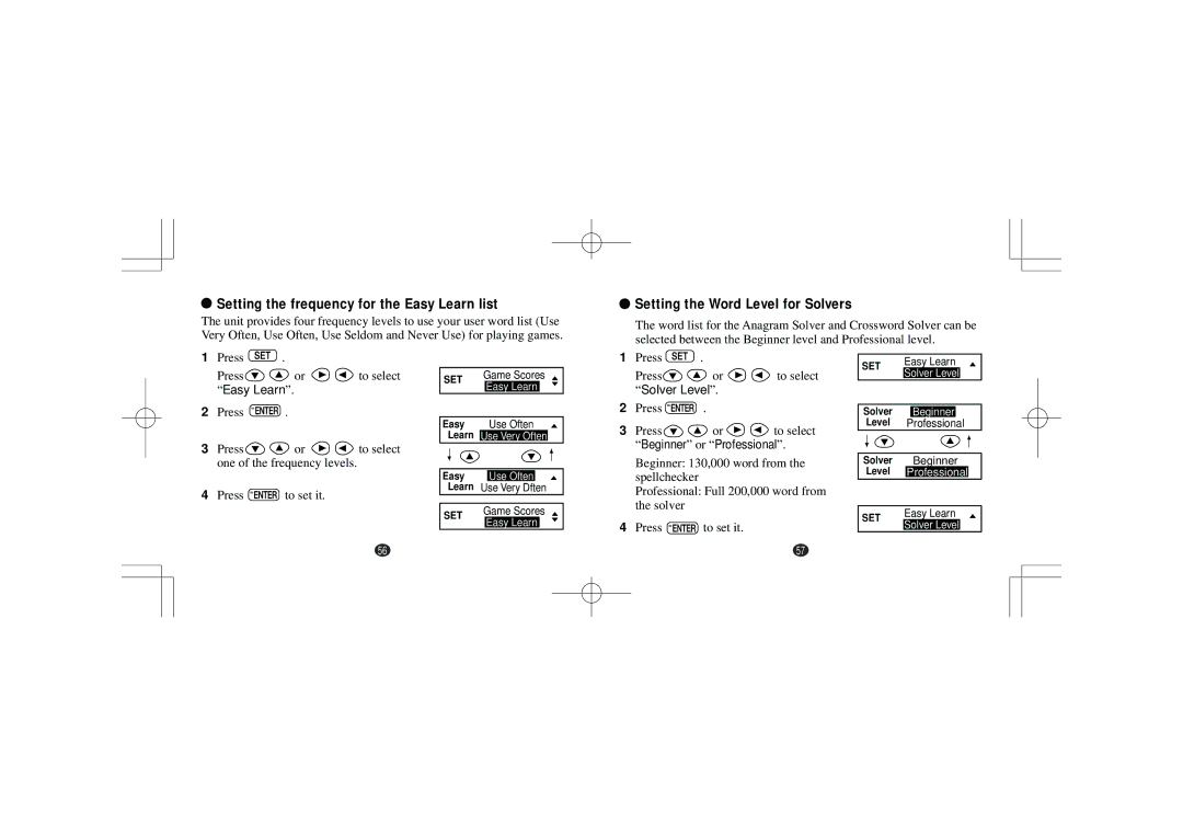 Seiko Instruments Seiko Oxford English Spellchecker, ER1100 operation manual Setting the frequency for the Easy Learn list 