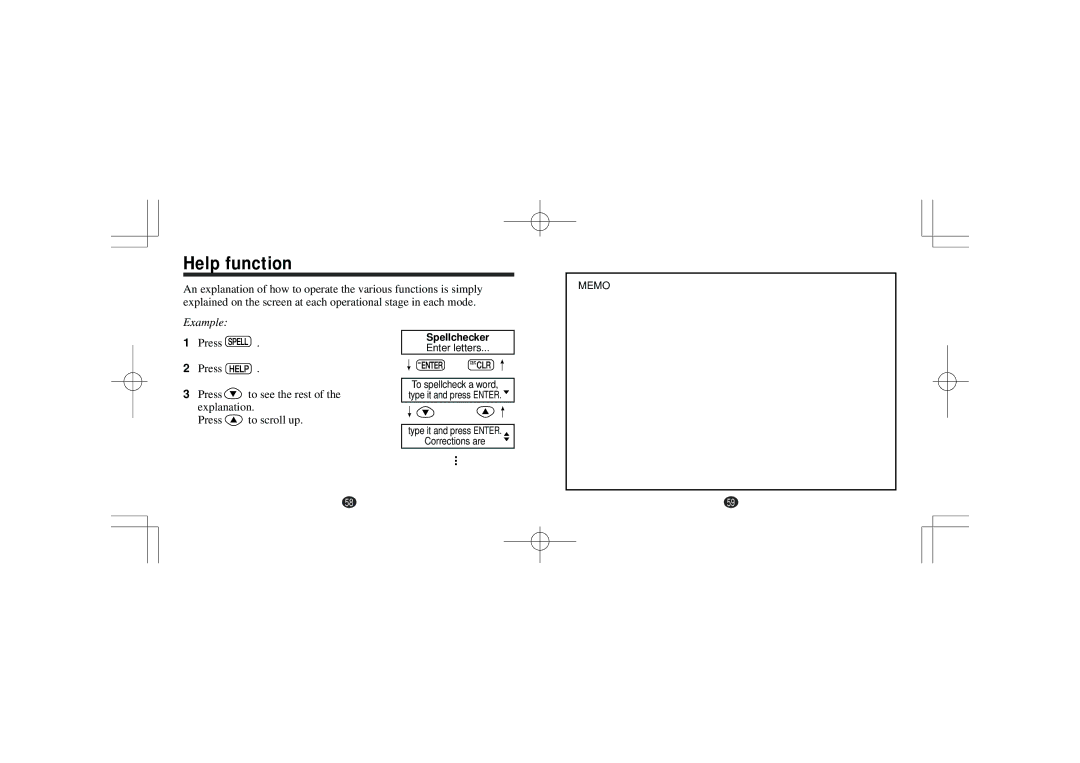 Seiko Instruments ER1100, Seiko Oxford English Spellchecker operation manual Help function, Example 