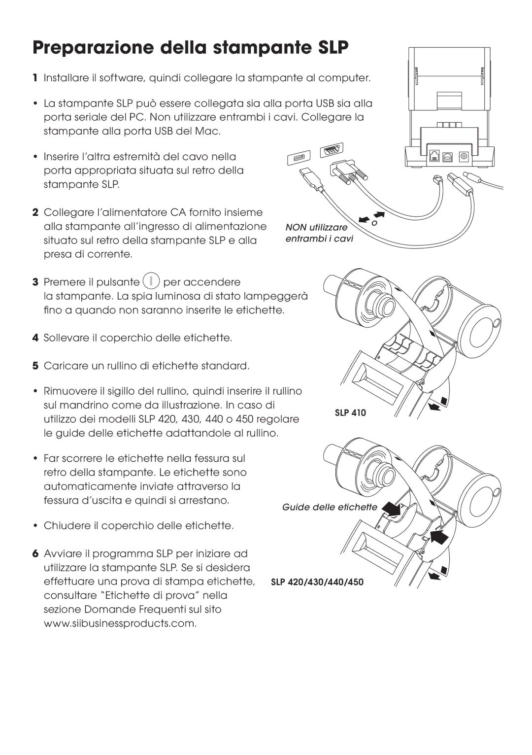 Seiko Instruments SLP 450, SLP 440, SLP 430, SLP 420, SLP 410 quick start Preparazione della stampante SLP 