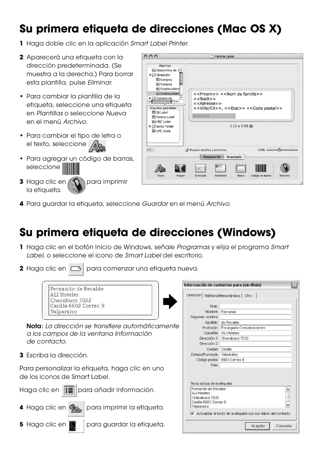 Seiko Instruments SLP 410, SLP 440 Su primera etiqueta de direcciones Mac OS, Su primera etiqueta de direcciones Windows 