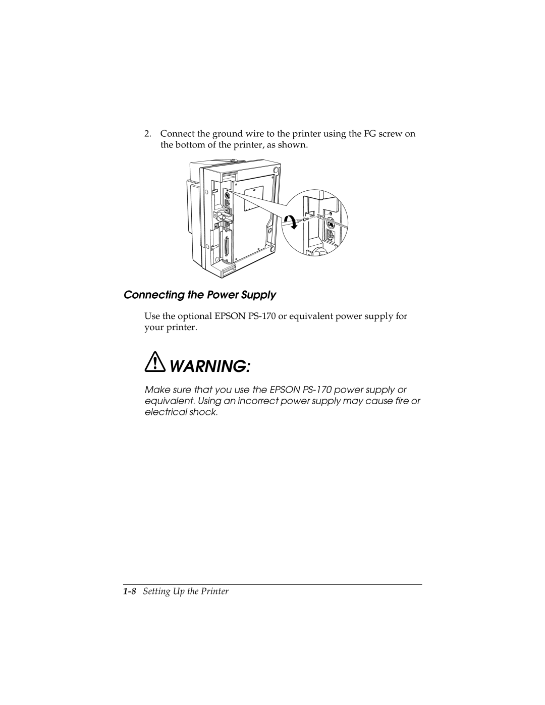 Seiko TM-U590/U590P manual Connecting the Power Supply, 8Setting Up the Printer 