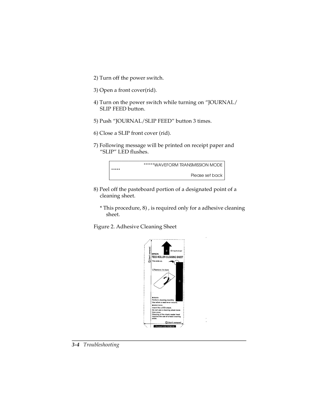 Seiko TM-U590/U590P manual Adhesive Cleaning Sheet, 4Troubleshooting 