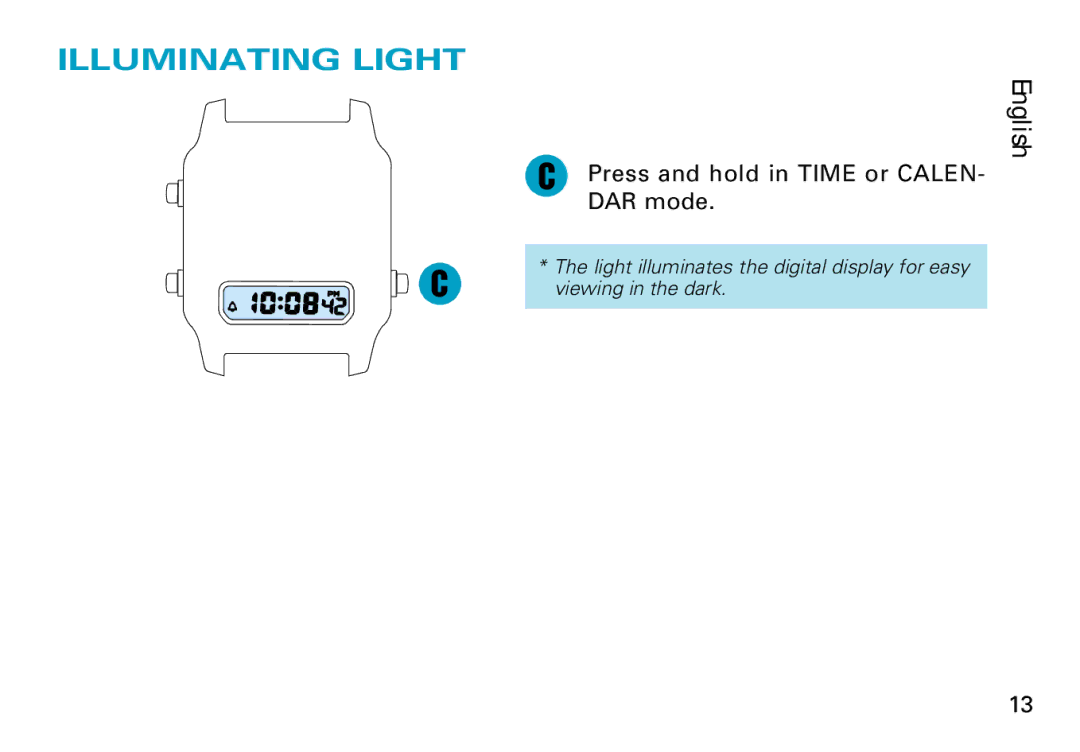 Seiko V072 manual Illuminating Light 