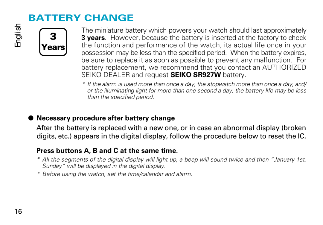 Seiko V072 manual Battery Change, Years 