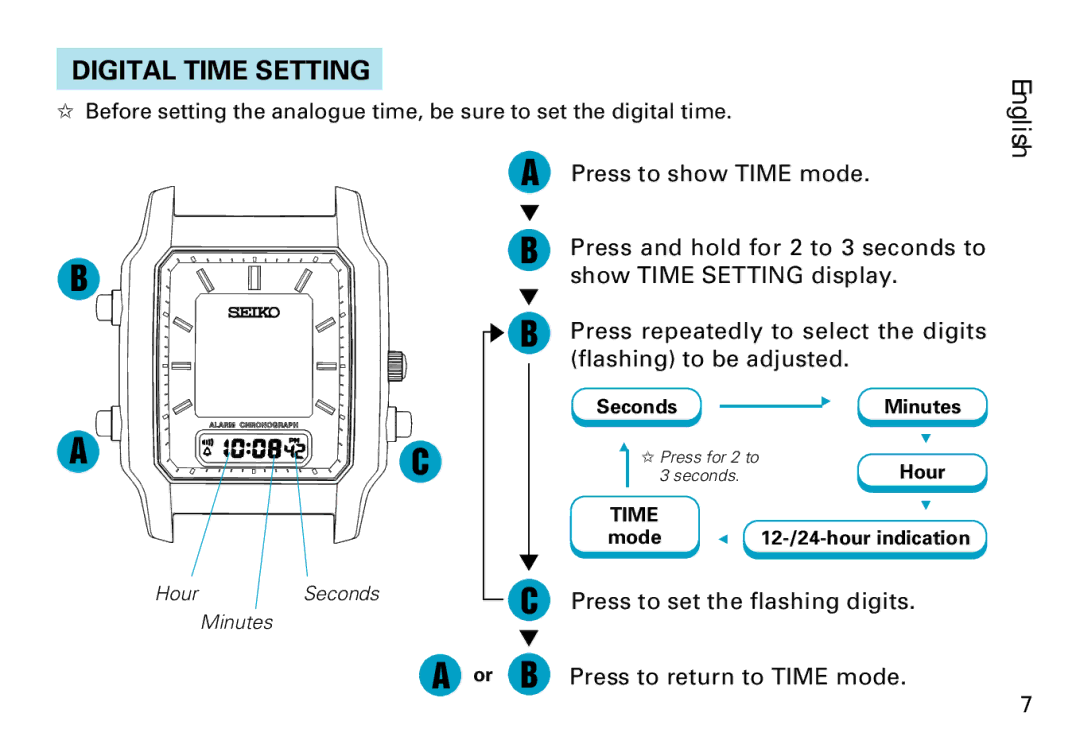 Seiko V072 manual Digital Time Setting 