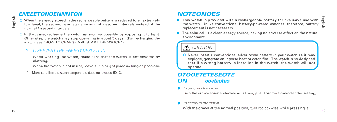 Seiko V145, V181, V110, V111 Energy Depletion Forewarning Function, To Prevent the Energy Depletion, To unscrew the crown 