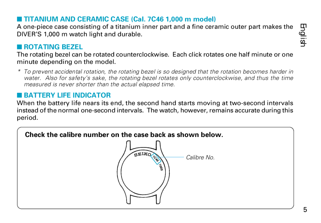 Seiko 7C46, V736, 7N36, 7N85 manual Rotating Bezel 