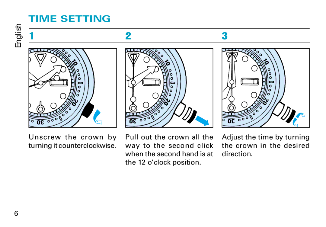 Seiko 7N36, V736, 7C46, 7N85 manual Time Setting 