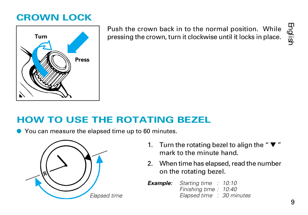 Seiko 7C46, V736, 7N36, 7N85 manual Crown Lock, HOW to USE the Rotating Bezel 