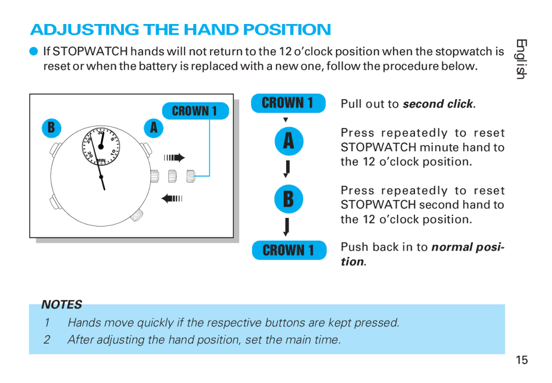 Seiko Y182 manual Adjusting the Hand Position 