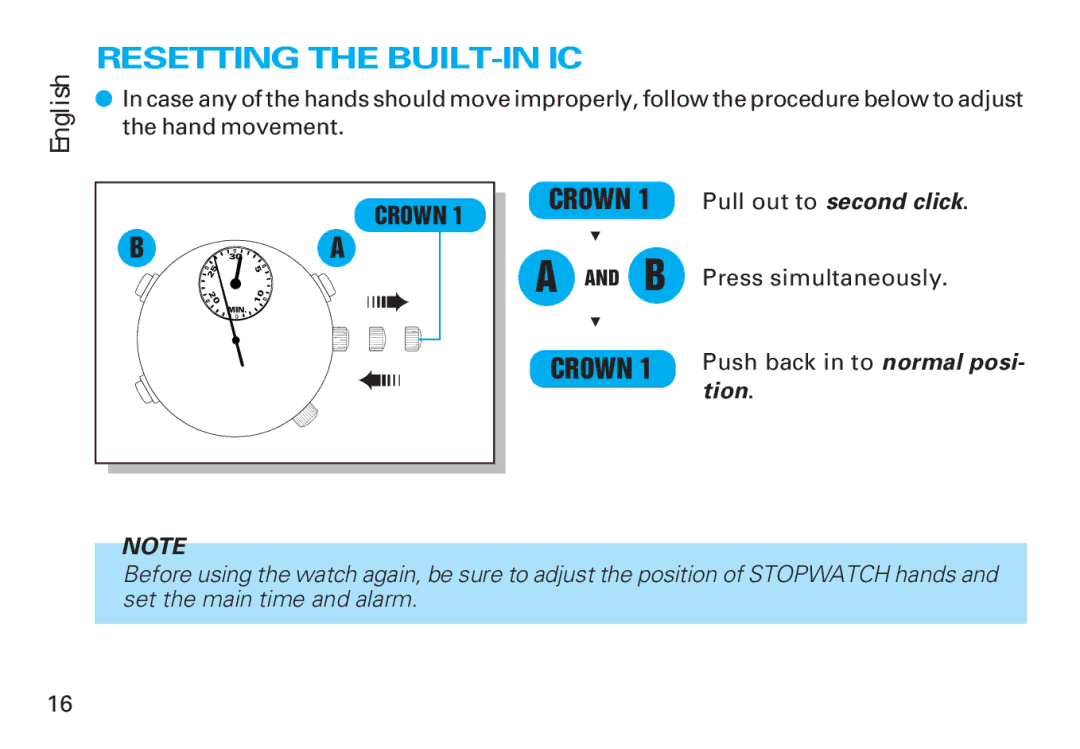 Seiko Y182 manual Resetting the BUILT-IN IC 