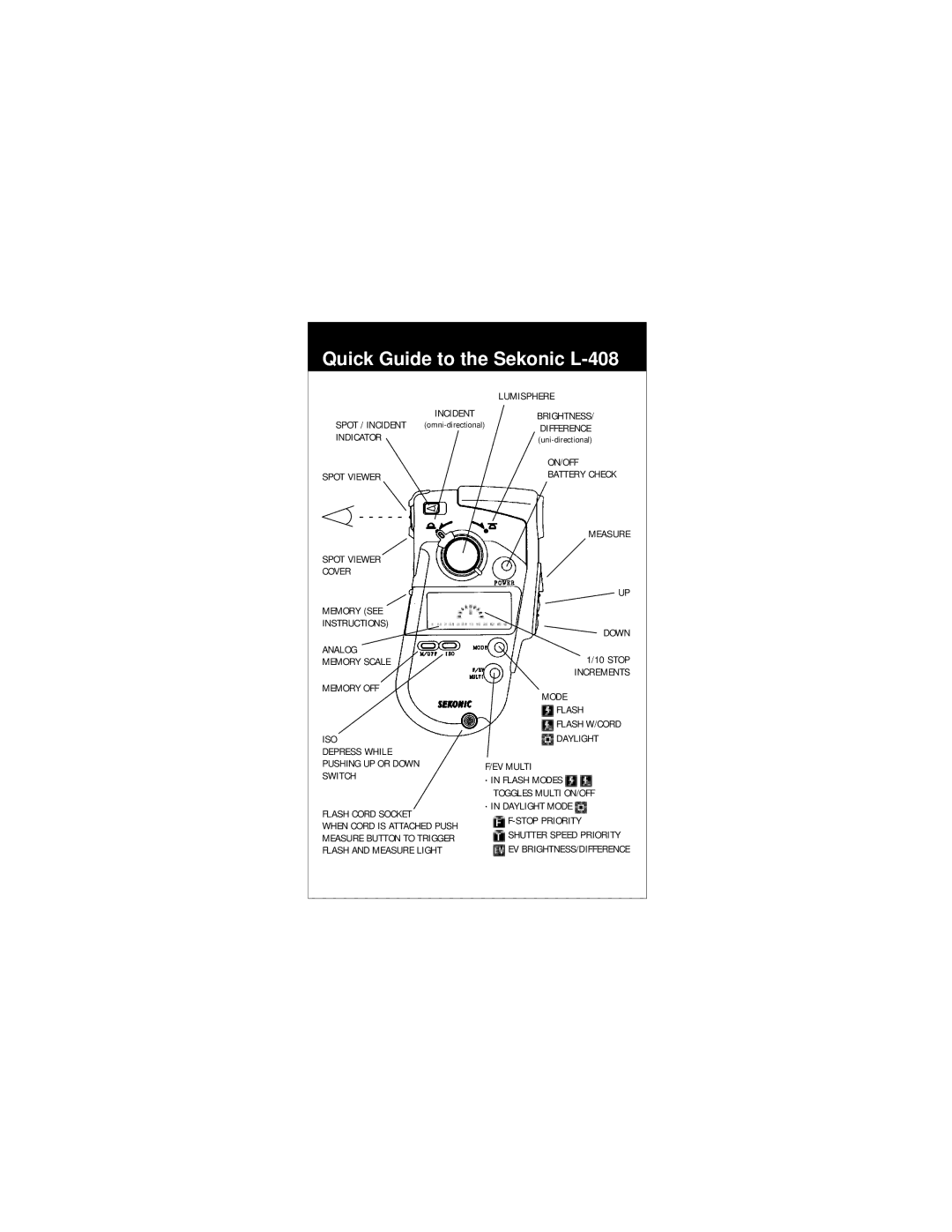 Sekonic 57, Camera Accessories manual Quick Guide to the Sekonic L-408 