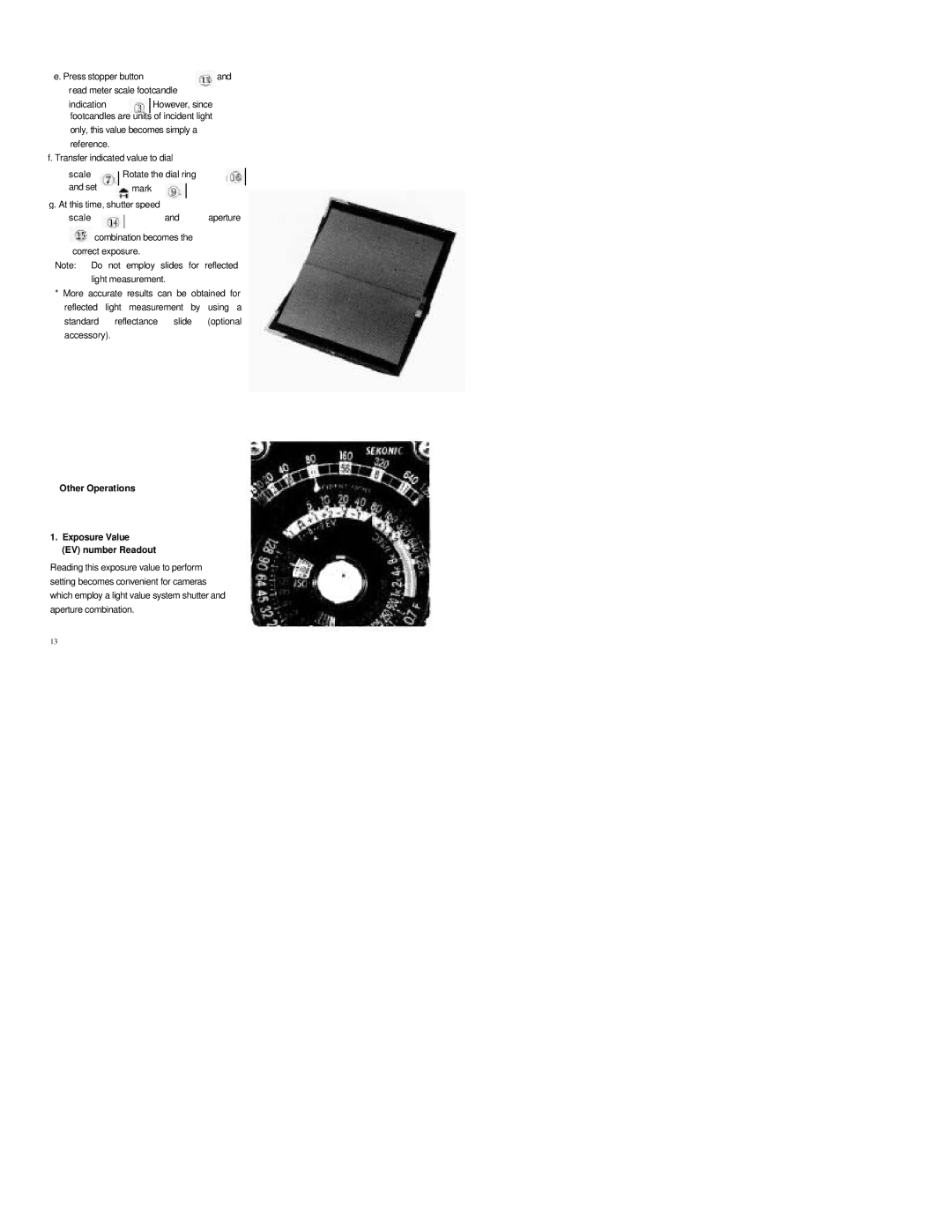 Sekonic L-398M manual Other Operations Exposure Value EV number Readout 