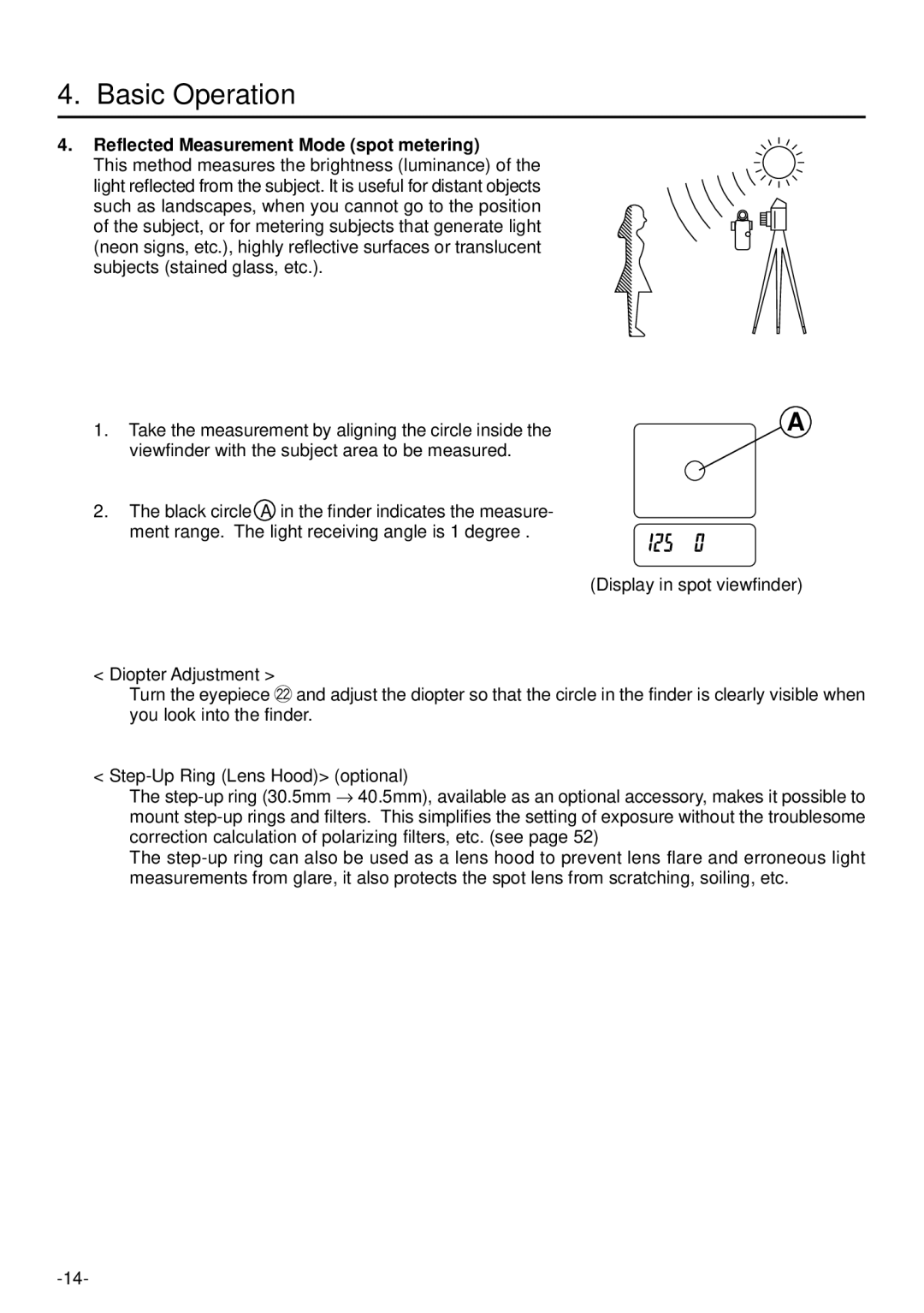 Sekonic L-758DR manual Reflected Measurement Mode spot metering 