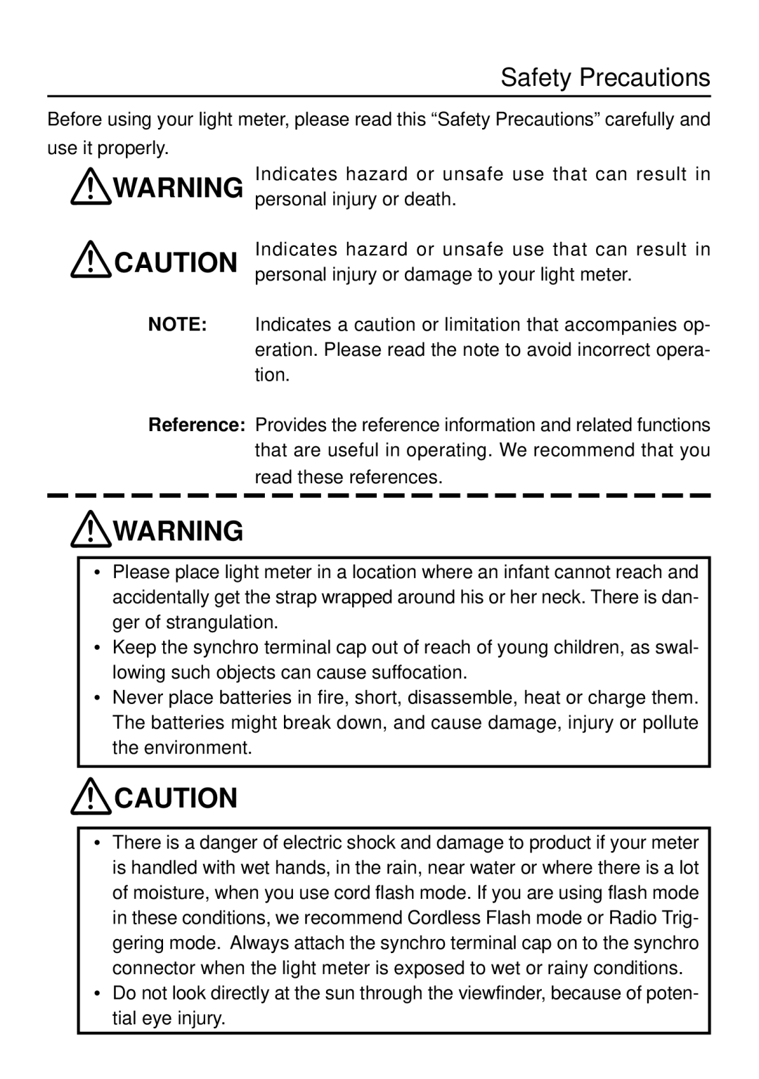 Sekonic L-758DR manual Safety Precautions 