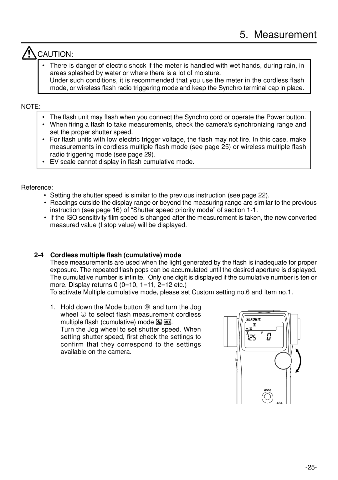 Sekonic L-758DR manual Cordless multiple flash cumulative mode 