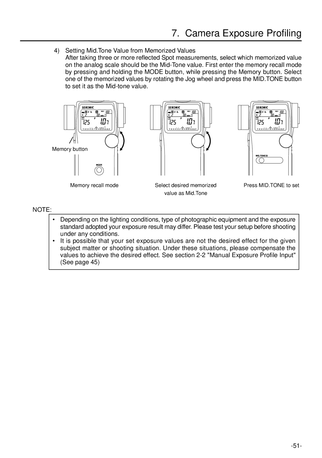 Sekonic L-758DR manual Camera Exposure Profiling 