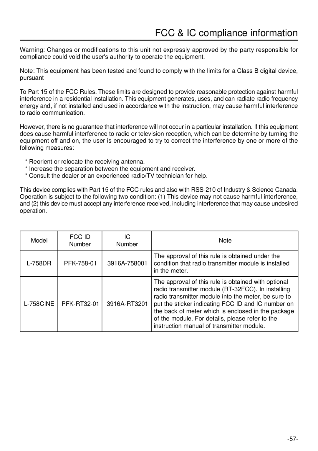 Sekonic L-758DR manual FCC & IC compliance information, Fcc Id 