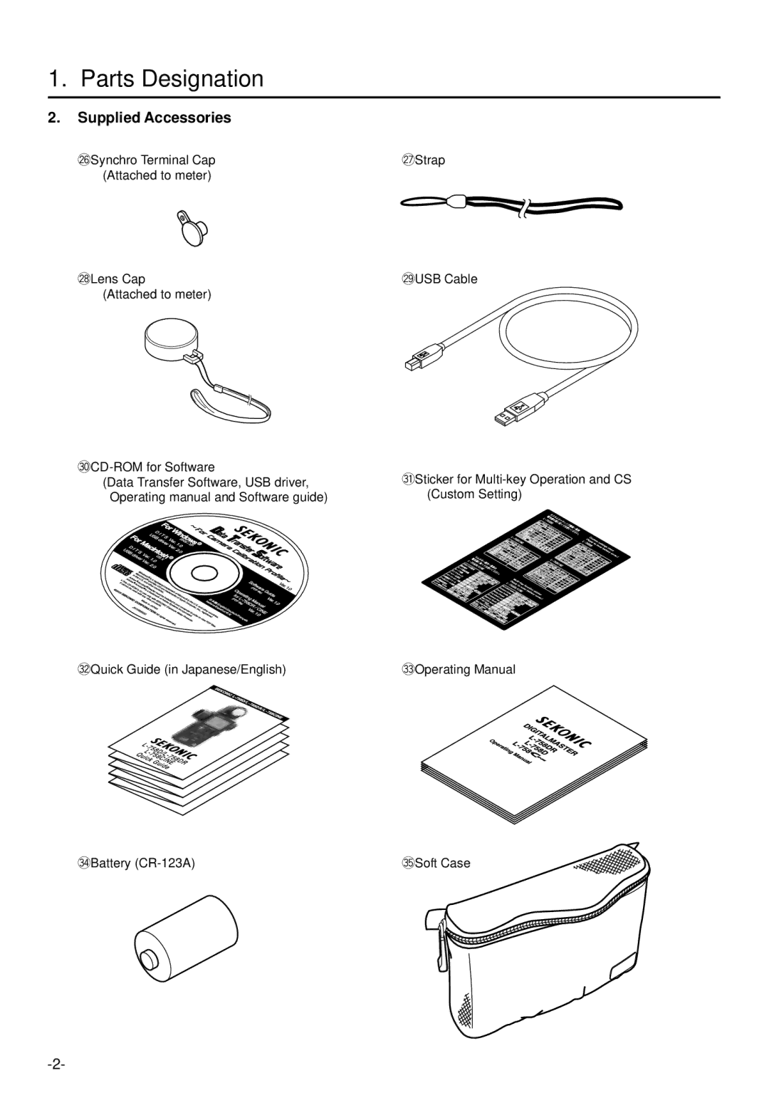 Sekonic L-758DR manual Supplied Accessories 