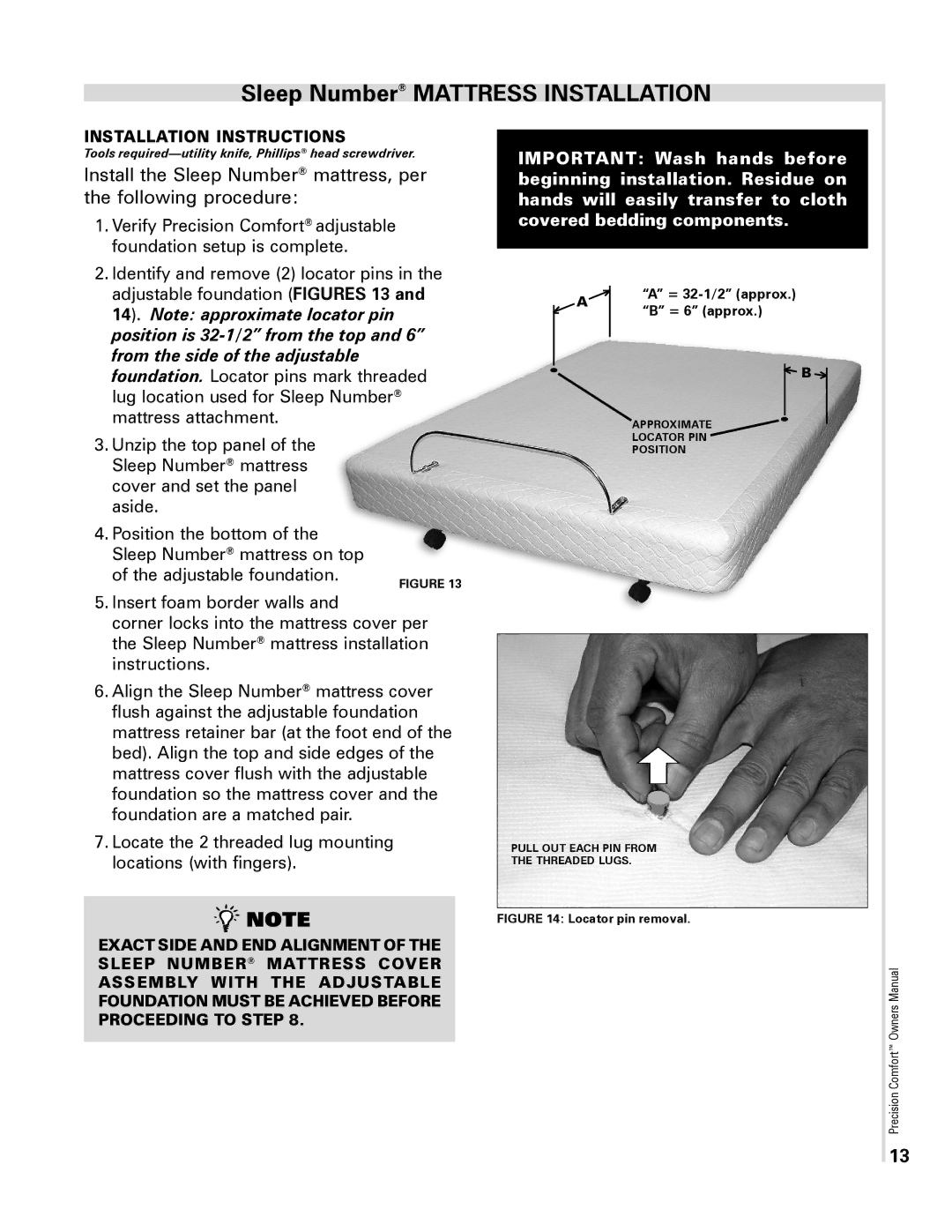 Select Comfort Precision Comfort Adjustable Foundation owner manual Sleep Number Mattress Installation 