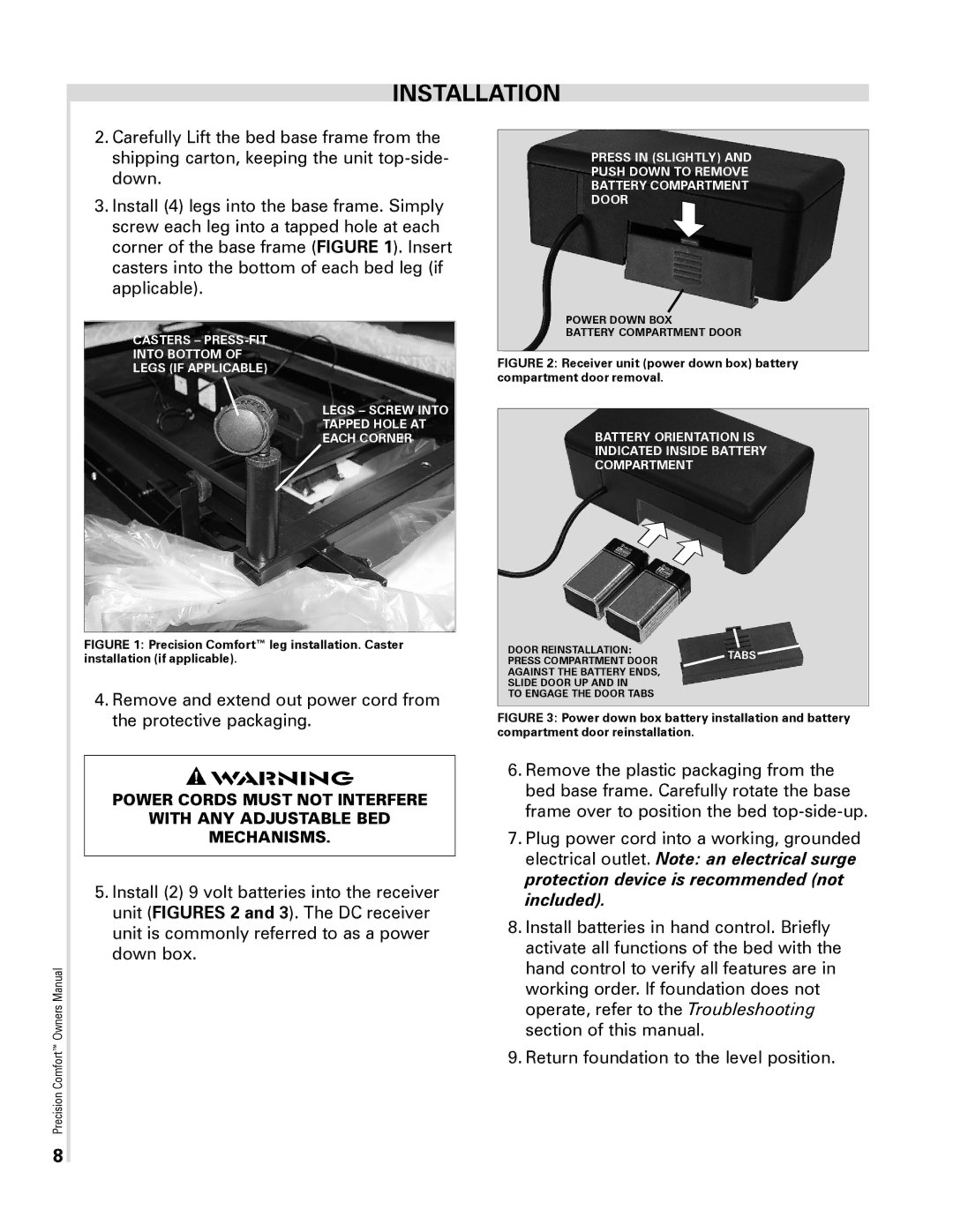 Select Comfort Precision Comfort Adjustable Foundation Battery Orientation is Indicated Inside Battery Compartment 