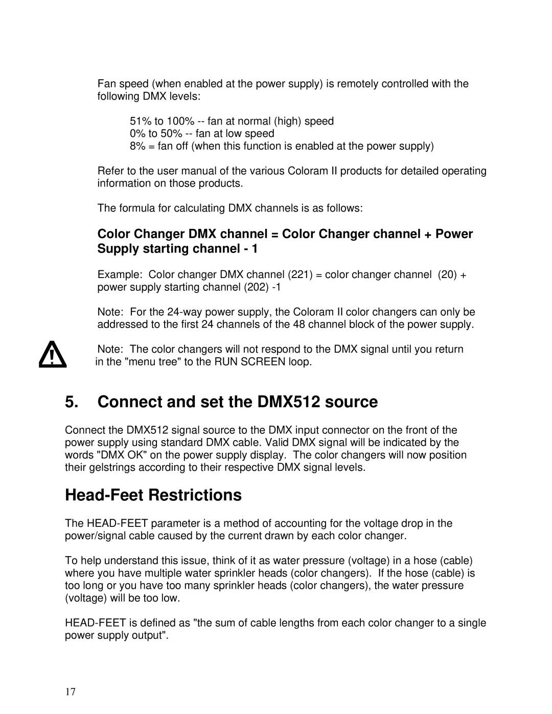 Select Products II manual Connect and set the DMX512 source, Head-Feet Restrictions 