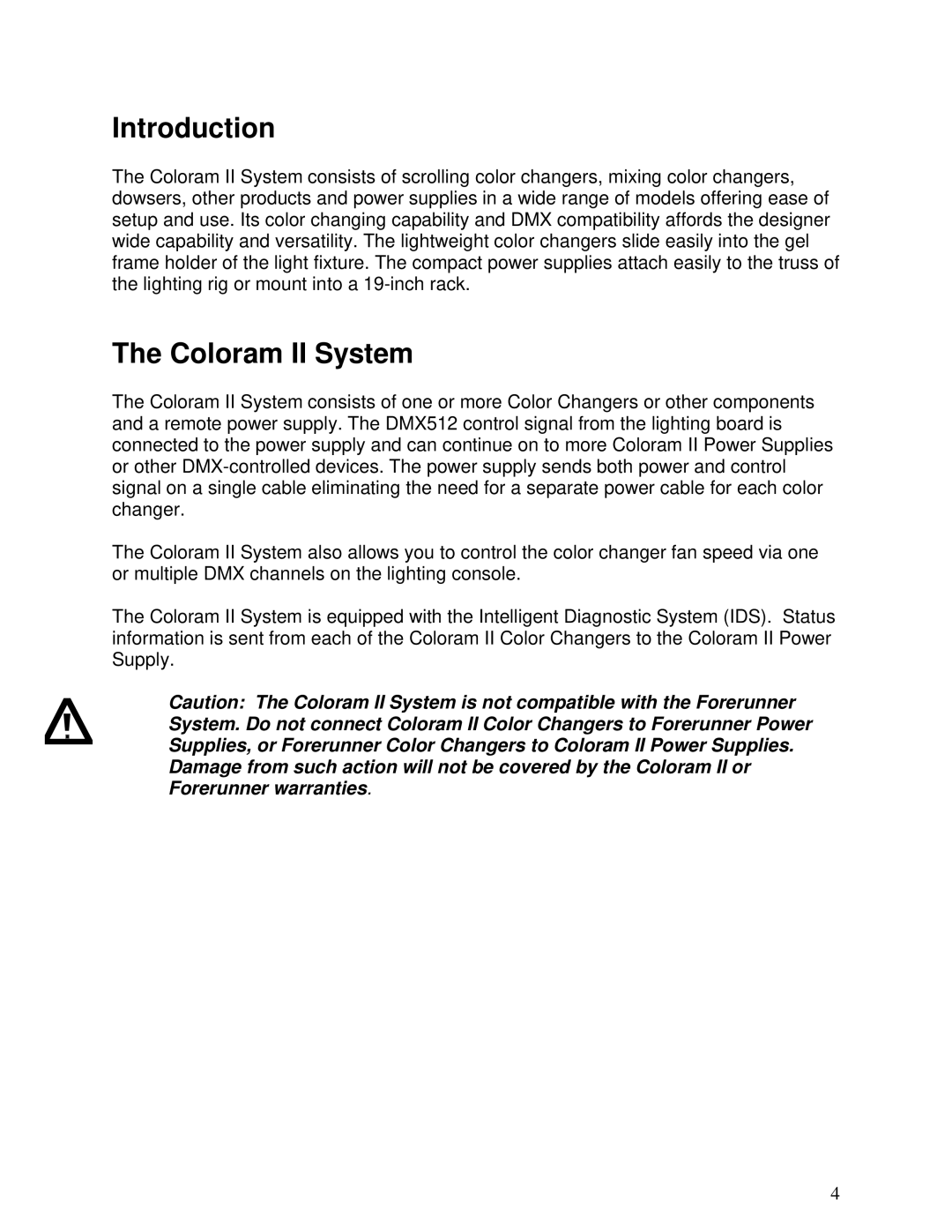 Select Products manual Introduction, Coloram II System 