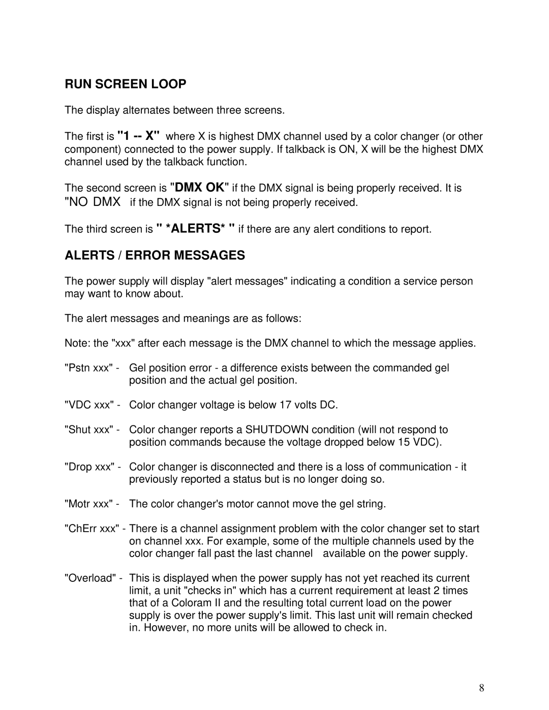 Select Products II manual RUN Screen Loop, Alerts / Error Messages 