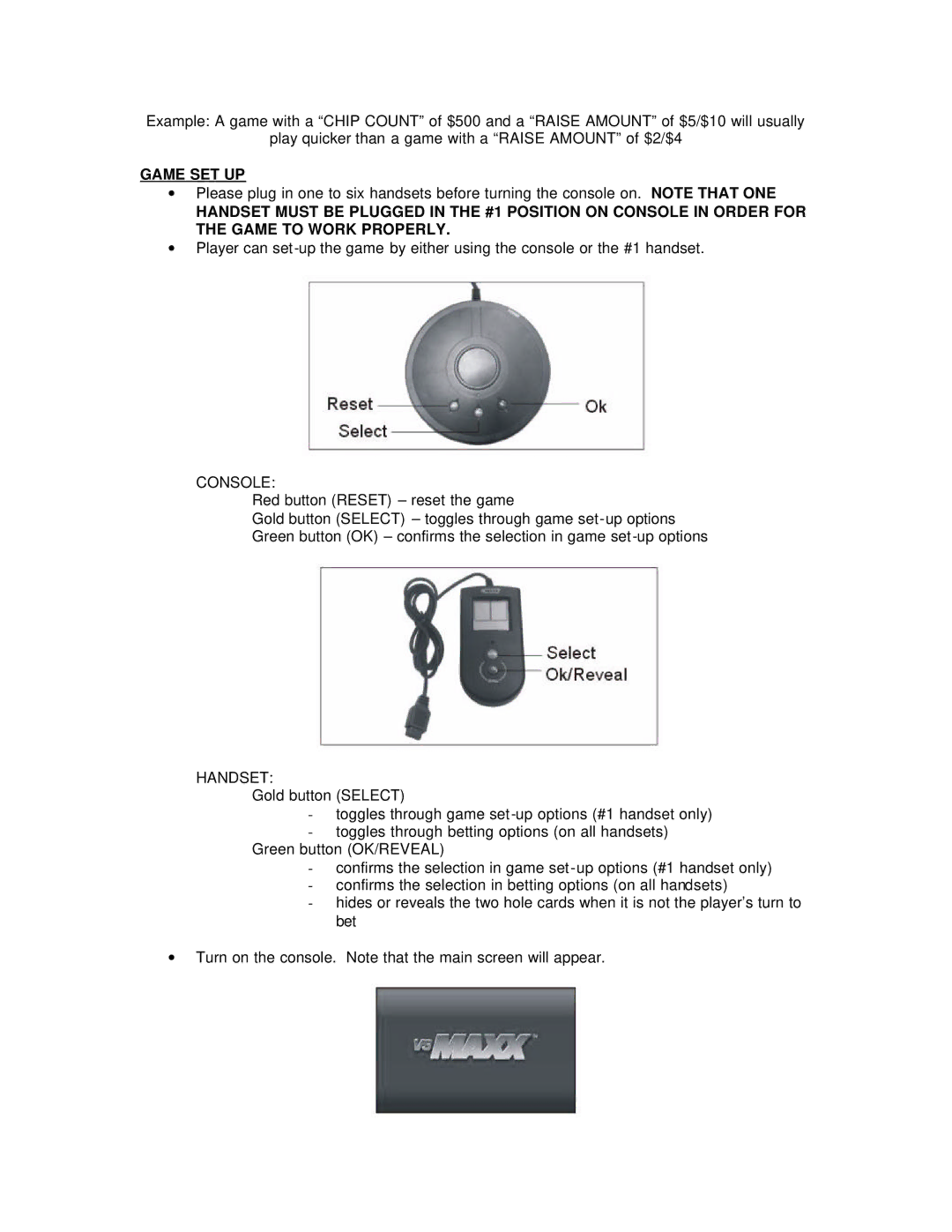 Senario 20894 manual Game SET UP, Console 