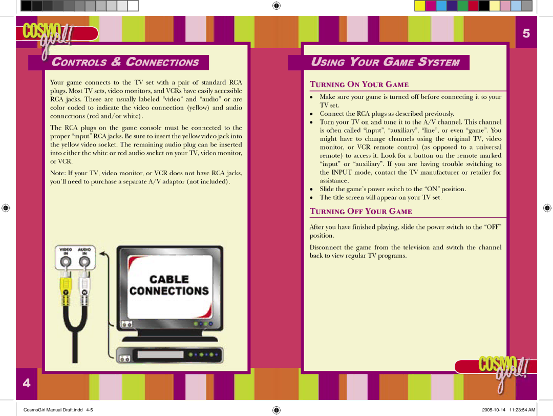 Senario 21184 manual Turning On Your Game, Turning Off Your Game, Rols & Connections, Using Your Game System 