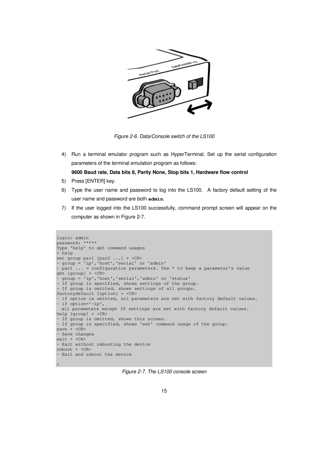 Senatek manual Data/Console switch of the LS100 