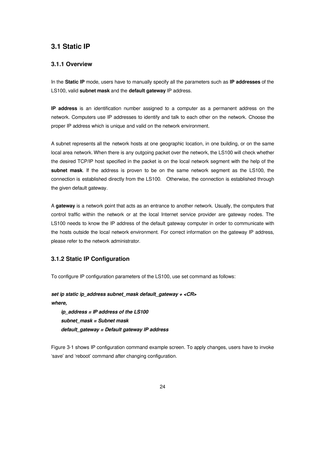 Senatek LS100 manual Overview, Static IP Configuration 