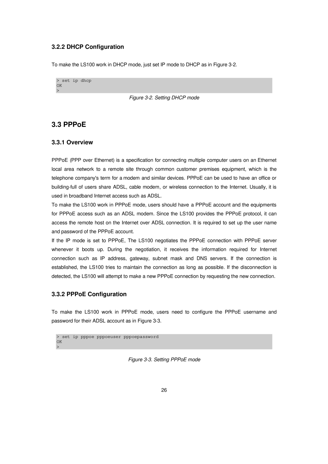 Senatek LS100 manual Dhcp Configuration, PPPoE Configuration 