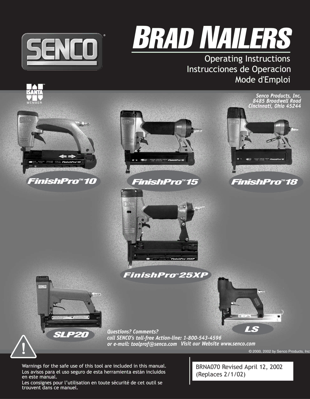 Senco 10 manual FinishPro15 FinishPro18 