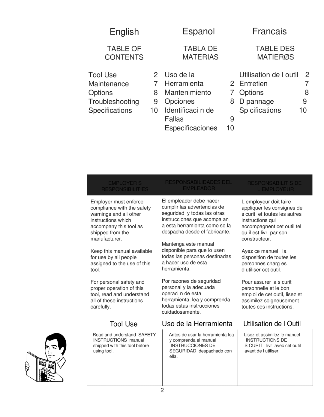 Senco 10, 18, 15 manual English Espanol Francais 