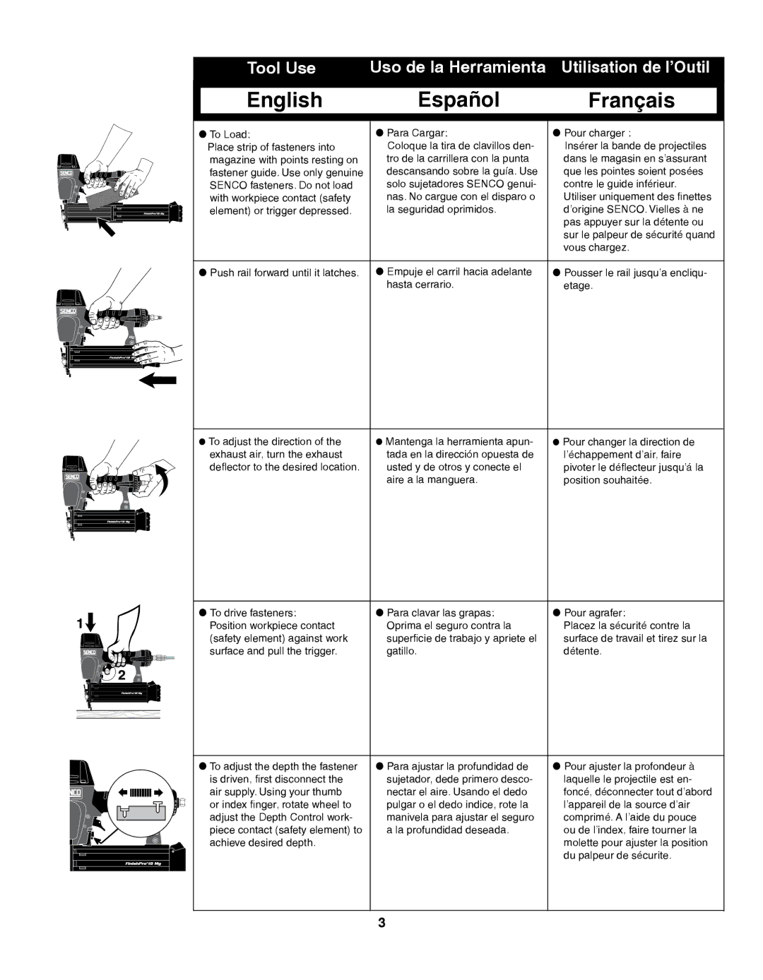 Senco 15Mg, 18Mg operating instructions Tool Use Uso de la Herramienta Utilisation de l’Outil 