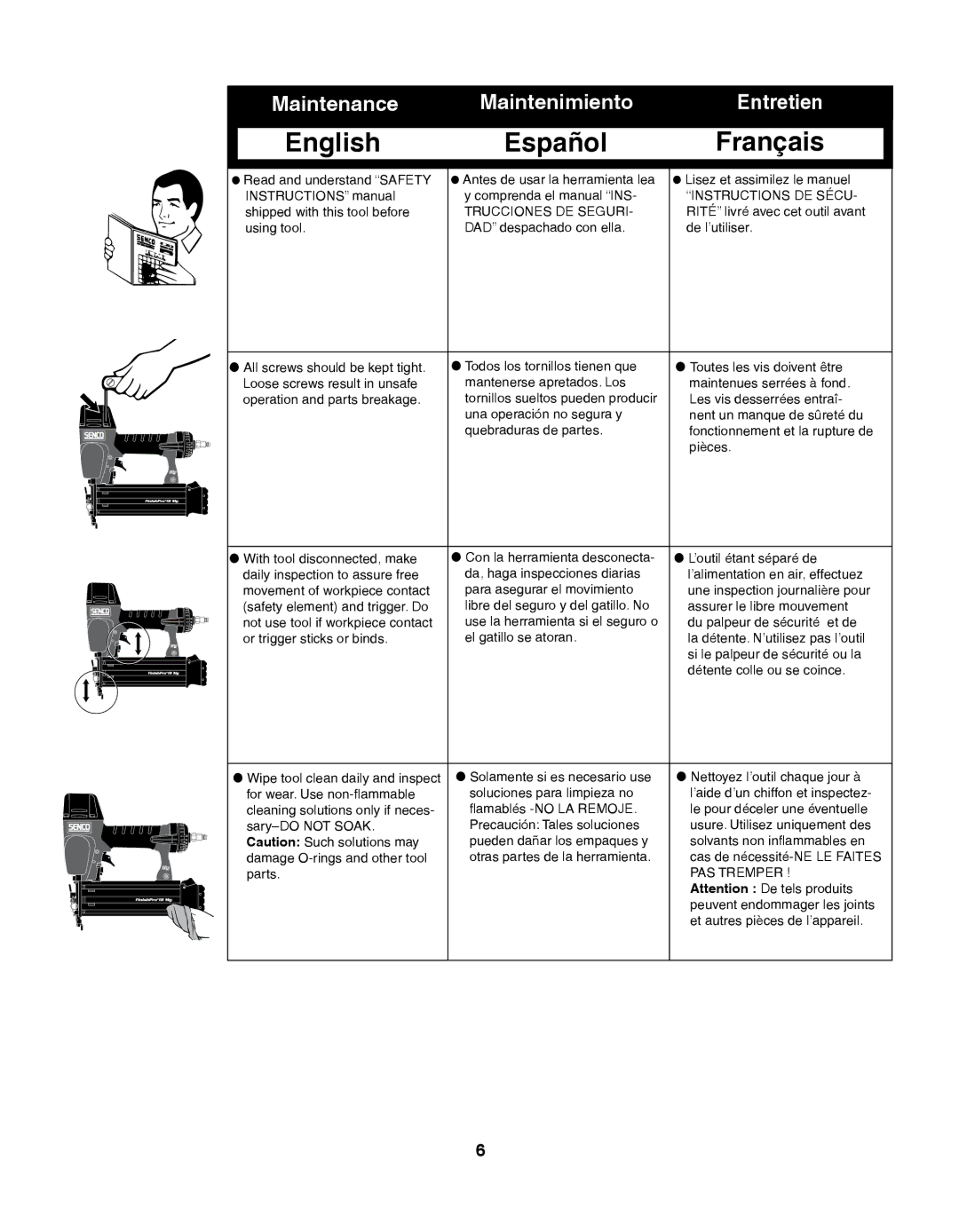 Senco 18Mg, 15Mg operating instructions Maintenance Maintenimiento Entretien 