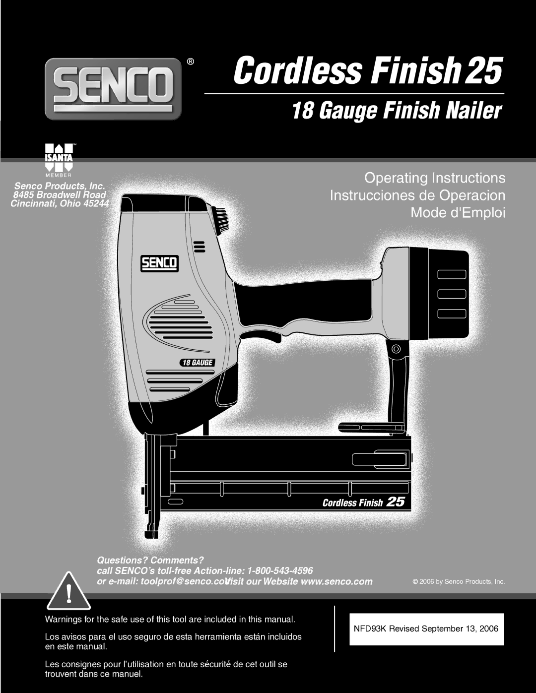 Senco 25 operating instructions Cordless Finish 