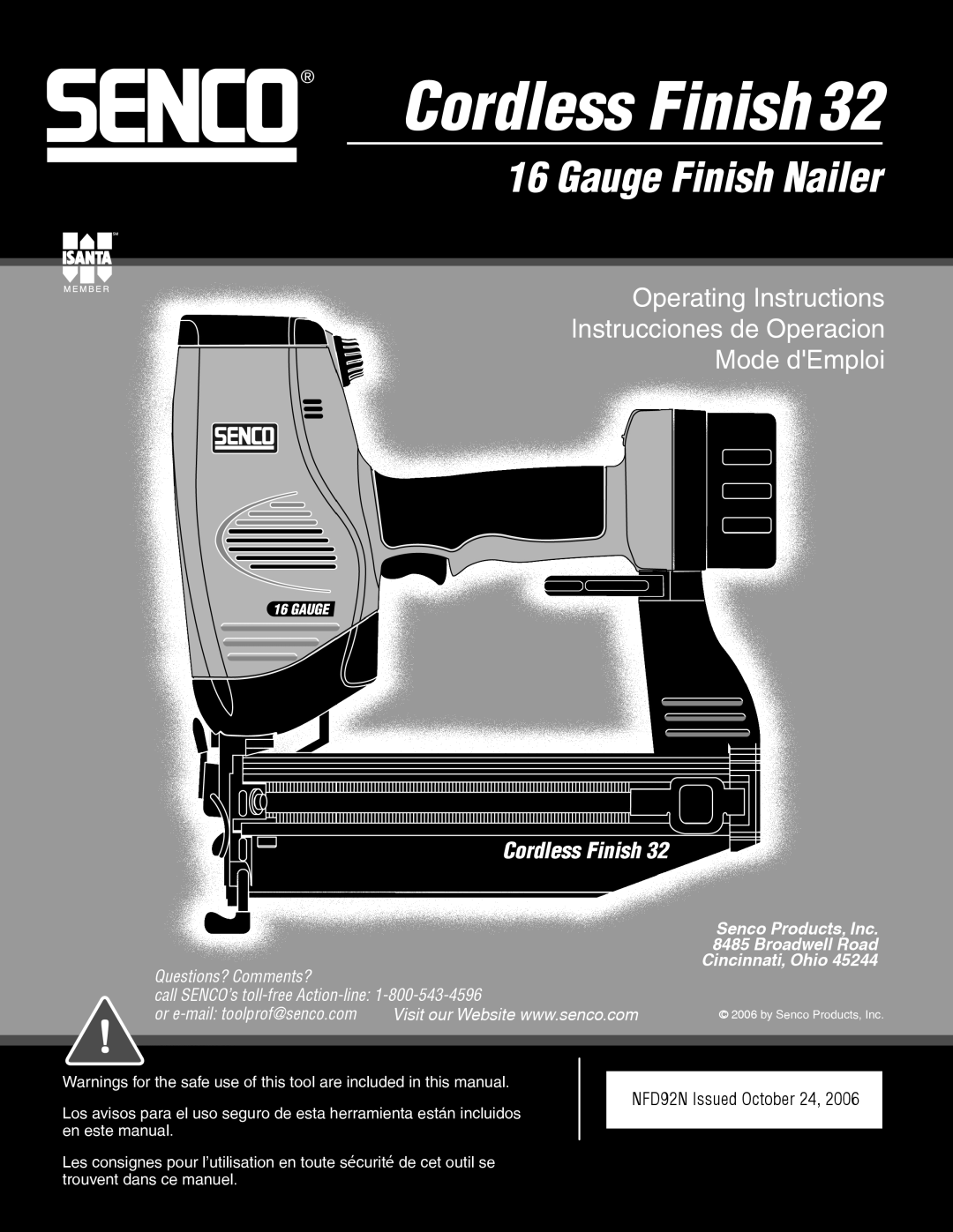 Senco 32 operating instructions Cordless Finish 