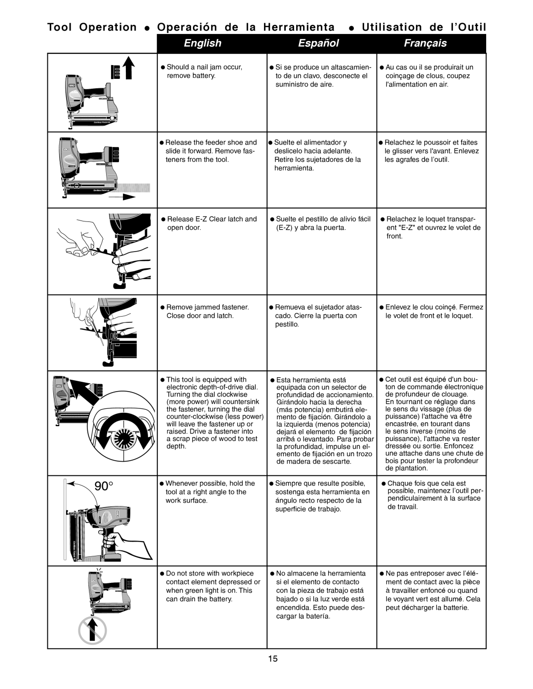 Senco 32 operating instructions  Release the feeder shoe  Suelte el alimentador y 