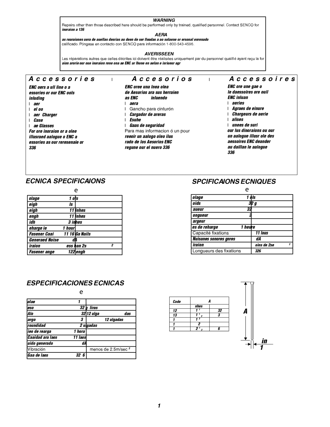 Senco 32 operating instructions C e s s o r i e s C e s o r i o s C e s s o i r e s, Alerta 