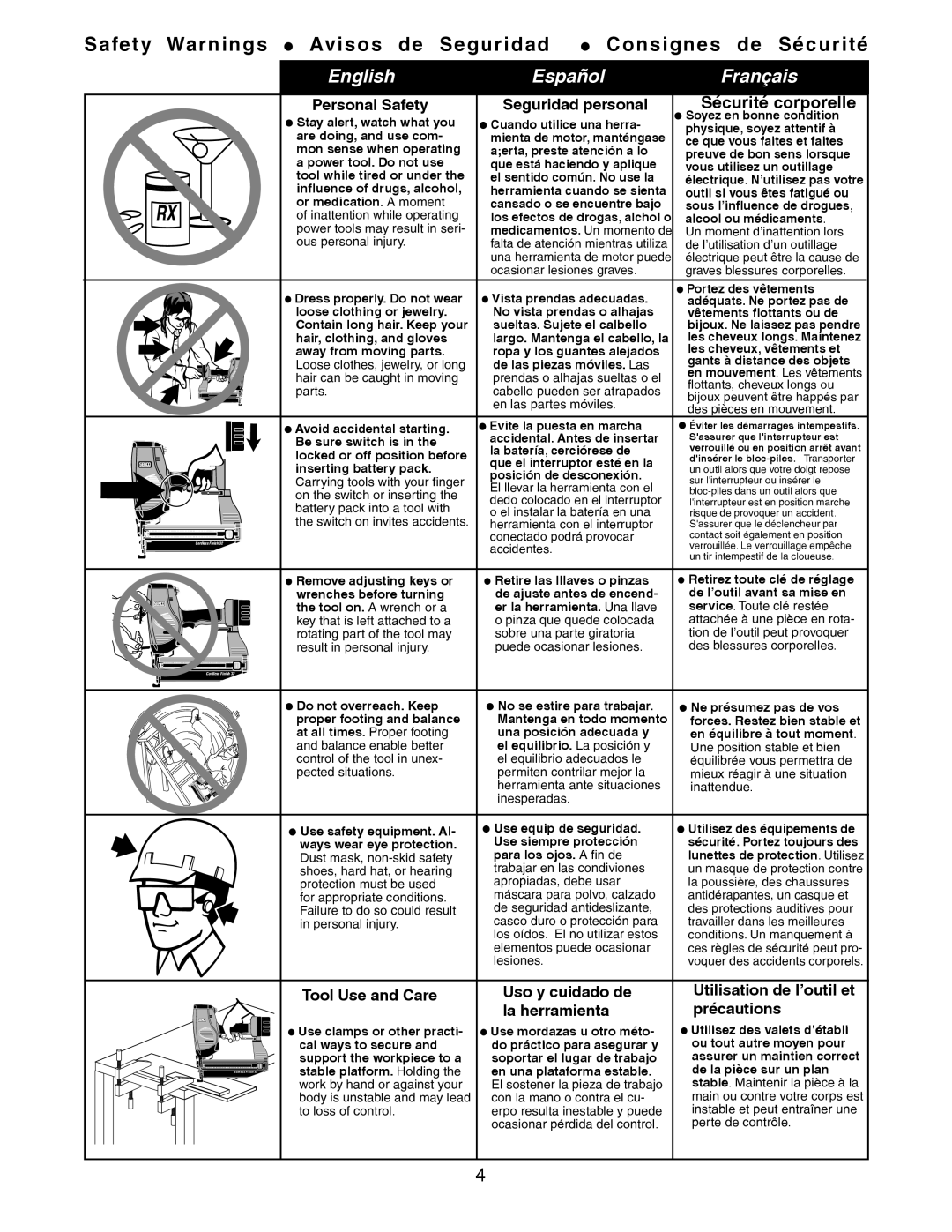 Senco 32 operating instructions Personal Safety Seguridad personal 