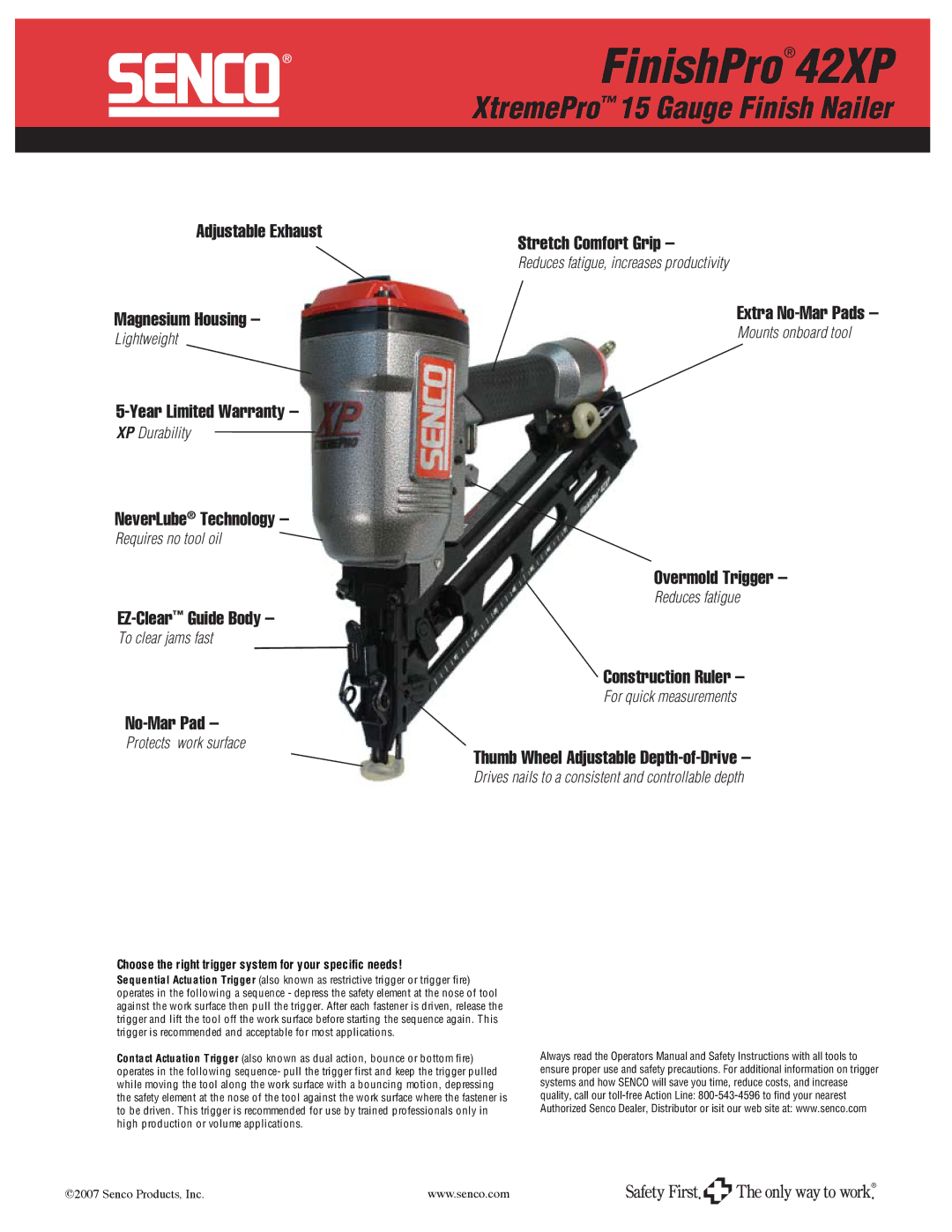 Senco 42XP Adjustable Exhaust Stretch Comfort Grip, Magnesium Housing, Year Limited Warranty, NeverLube Technology 