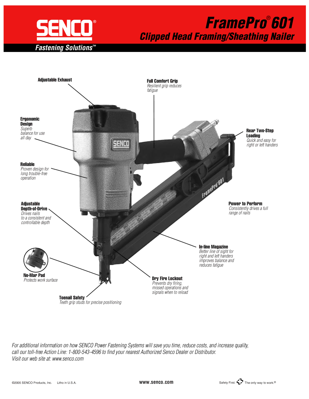 Senco 601 specifications Clipped Head Framing/Sheathing Nailer 