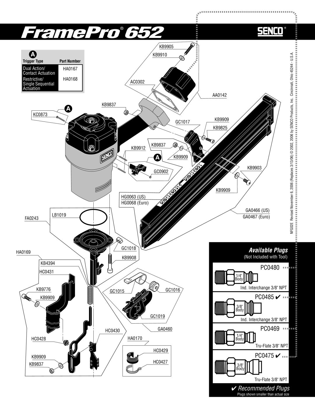 Senco 652 manual PC0480, PC0485, PC0469, PC0475 