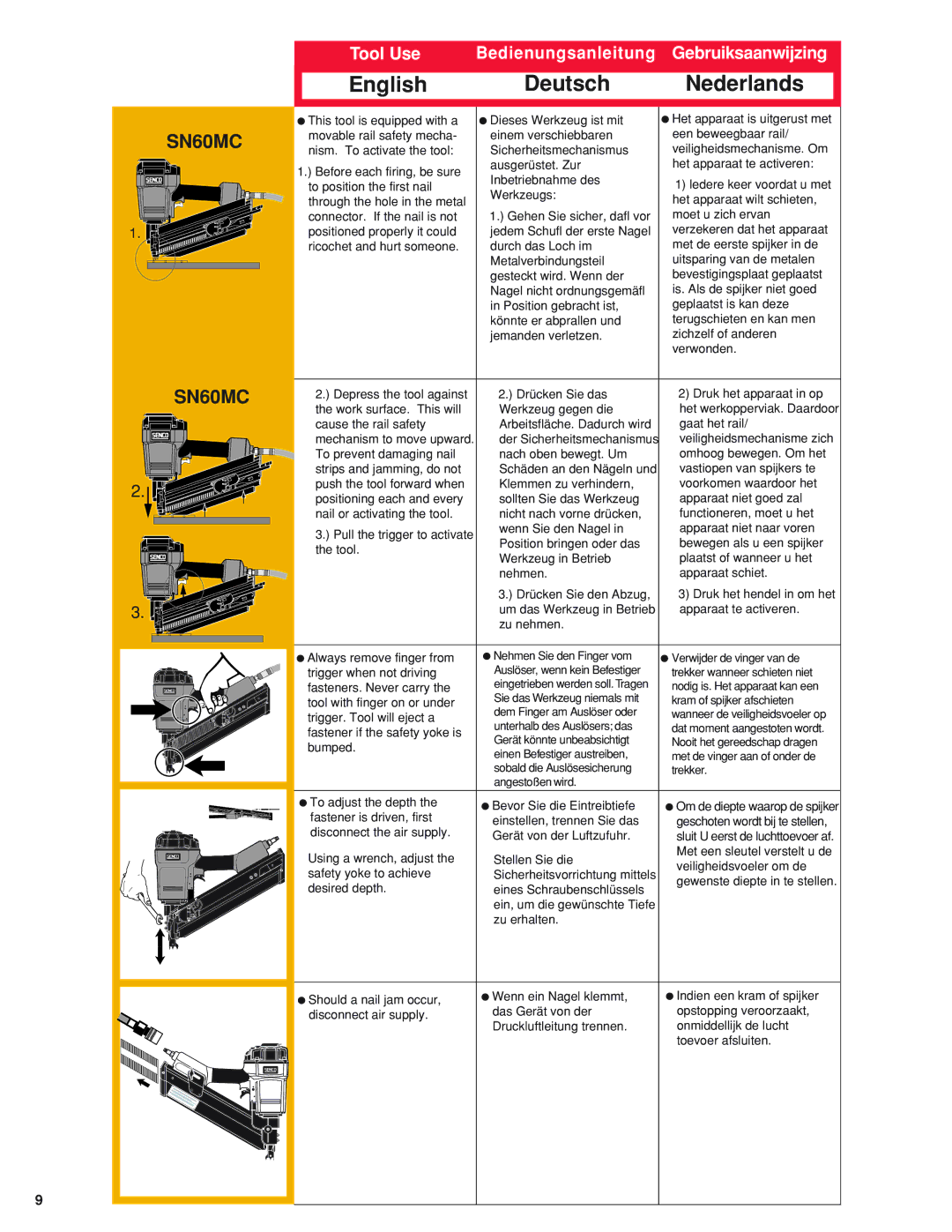 Senco E-XP Series Veiligheidsmechanisme zich, Trigger when not driving, Fasteners. Never carry, Trigger. Tool will eject a 